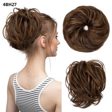Textured Messy Updo Hair Bun, Adjustable Chignon Bun for Natural Look, Synthetic Scrunchies – Dark Brown/Blonde