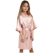 Kids Girls Silky Satin Kimono Robe for Spa Wedding Birthday Party Khaki 13-14 Years
