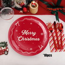 Christmas Paper Plates Food Grade 10 Pack 7.1 Inch Red
