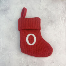 7" Red Monogram Cable Knit Christmas Stockings, Initial Letter Ornament for Fireplace, Holiday Party Decoration