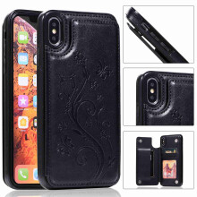 For compatible with Apple compatible with iPhone XR, Retro Flower Patterned PU Leather Back Card Wallet Flip Stand Cover,black