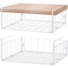 Triani2Pcs Organizador de estantes debajo del gabinete, estante de alambre, cestas de almacenamiento colgantes para despensa de cocina, blanco