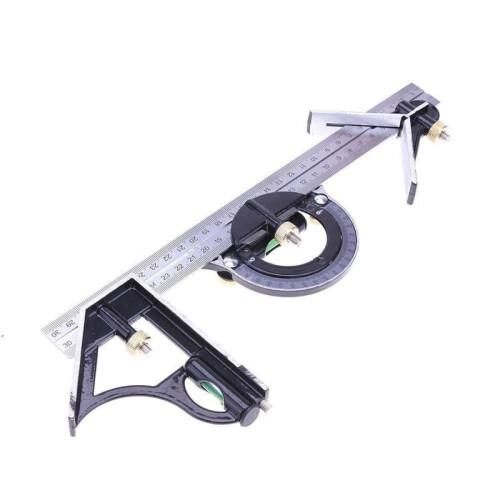 Multi-functional Square Angle Ruler 300mm Stainless Steel Adjustable Sliding Combination Square Ruler Protractor Level Measure Measuring Set