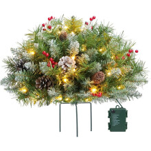 Jardinière de Noël artificielle pré-illuminée, jardinière de Noël extérieure à LED fonctionnant sur piles avec 8 modes, verdure réaliste,