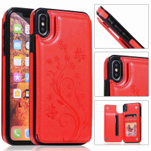 For compatible with iPhone 6 Plus / 6s Plus, Retro Flower Patterned PU Leather Back Card Wallet Flip Stand Cover,red