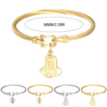 Shiny Stainless Steel Heart Pendant Charm Bracelet Kit (4PCS), Adjustable Wrist Bangle Cuff for Women – Compatible with DIY Jewelry Making