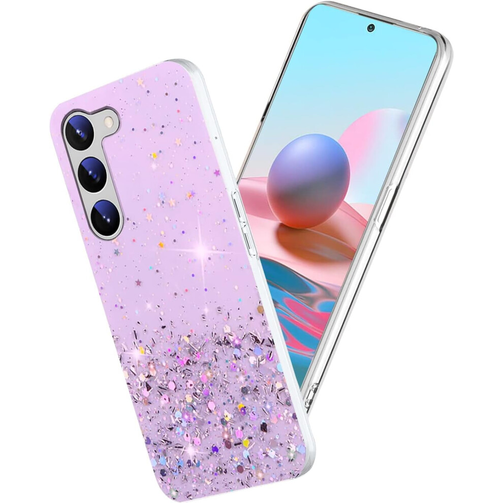 Clear Glitter Silicone Case Compatible With Samsung S23 Plus – Sparkle Pink, Shockproof, Thin Cover (Purple) Pink,Purple 9180333271467