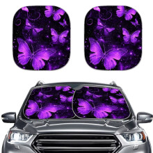 Purple Starry Butterflies Car Sunshades for Windshield – Easy Install, UV Protection, Interior Accessory (Compatible with Most Cars)