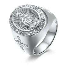 Bague Vierge Marie pour homme et femme, en acier inoxydable argenté, bijou croix dorée-argent-13