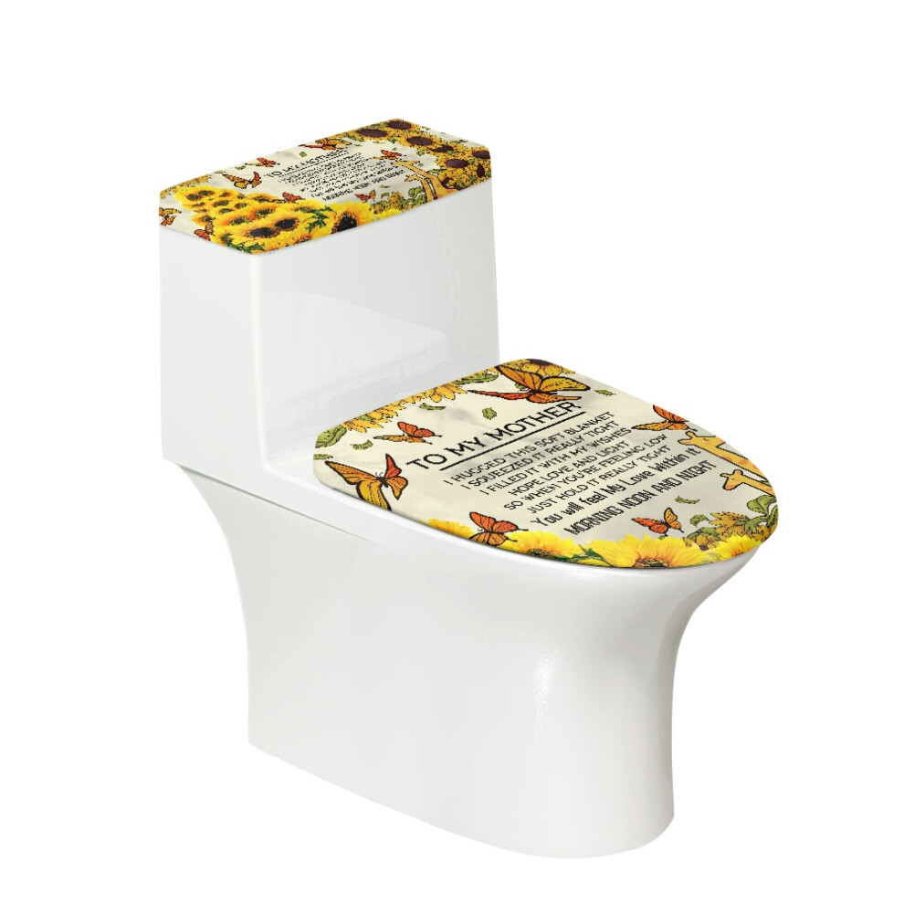 Toilet Lid Cover Set Sunflower Pattern Elastic Fit 9085618533516