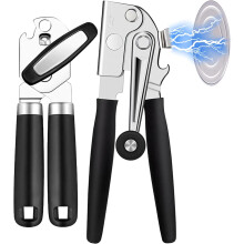 2Pcs Can Opener with Magnet Crank Can Openers Manual,Heavy Duty Commercial Can Opener with Rubber-coated Long Handles