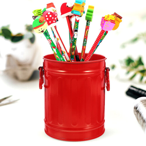 Pretyzoom Trash Container Garbage Can Iron 1Pcs Red Back to School