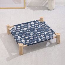 DAMAI Cat/Dog Hammock Bed, Wooden Elevated Indoor/Outdoor Bed, Portable Breathable Mesh, Easy Assembly – Cute Doodle Pattern, Compatible with Small