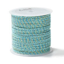 1 Roll Handmade 4-Ply Polycotton Cord Macrame Cotton Rope with Gold Wire 1.5mm-Pale Turquoise
