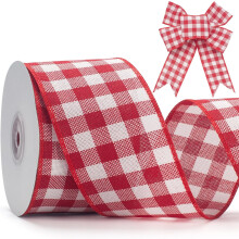 Buffalo Plaid Ribbon 2.5" Wired, 10 Yd Red/White Check Burlap Ribbon for Christmas Tree, Wreath, Big Bow & Outdoor Decor