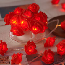 LED Rose String Lights, Colorful Flashing Battery-Powered Decor for Bedroom, Party, Wedding – Red, Compatible with USB Power