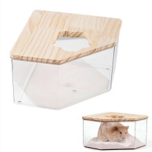 Hamster Sand Bath Box – Transparent Acrylic Tub with Wood Lid, Digging Sand Container for Gerbils, Mice, Hedgehogs