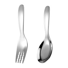 Ensemble cuillère et fourchette en acier inoxydable à fond plat avec manche court et épais, portable avec étui, compatible lave-vaisselle –