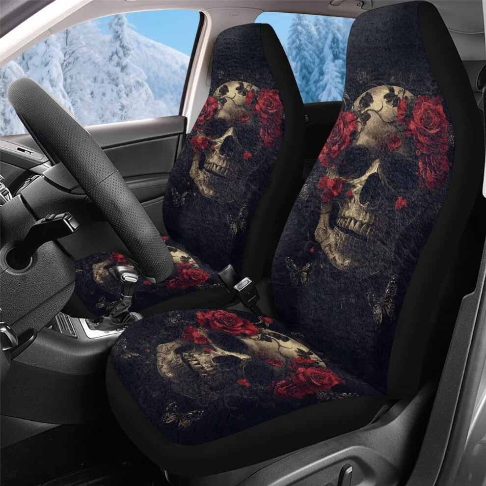 Skull Print Car Seat Covers High-Back Stretchy Breathable 2 Coral 9043876525803