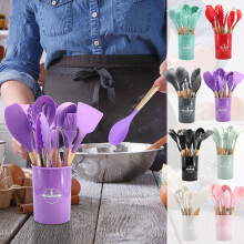 Non-SPan Storage Bucket Wooden Handle Kitchenware Set 12-Piece Cooking Baking Utensils High Temperature Resistant Christmas Gifts Home