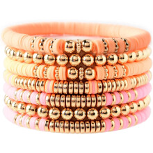Surfer Heishi Clay Bead Bracelets for Women Bohemian Stackable Gold Beaded Stretch Bracelets Elastic Layering Friendship Bracelets Set Boho Jewelry