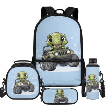 Kids Dinosaur School Bag Set: Insulated Lunch Box, Pencil Case, Water Bottle Carrier & Backpack – 4-Pc Set, Compatible with School Use