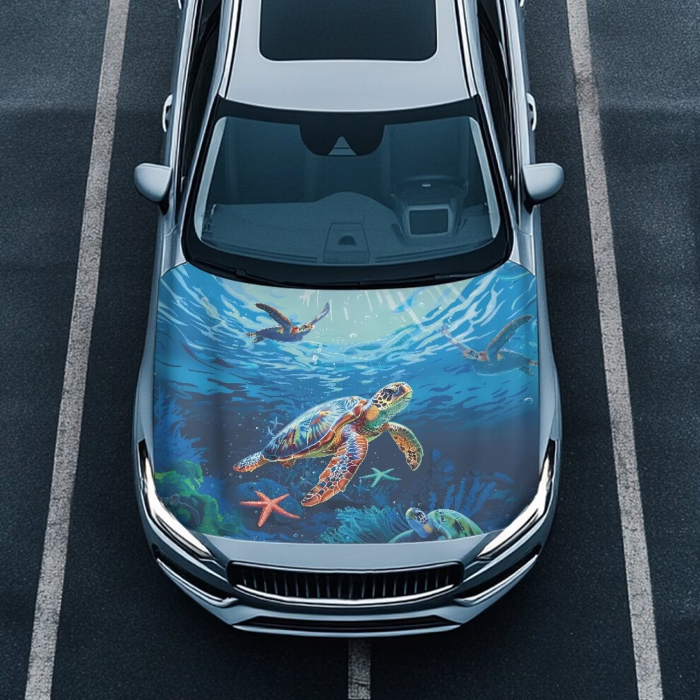 Stretchable Polyester Car Hood Cover With Marine Turtle Design Â Compatible With Most Cars 9097180864240