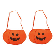 Confezione da 2 borse per dolcetti di Halloween a forma di zucca - Borsa in tessuto non tessuto arancione con faccia di zucca