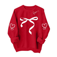 Damen-Sweatshirt zum Valentinstag, Oversize, rot, Rundhalsausschnitt mit Schleifen- und Herzmotiv, lässiges Geschenk für Sie, Größe L
