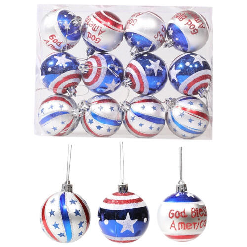 Patriotic Hanging Orbs Red White Blue 12-Pack
