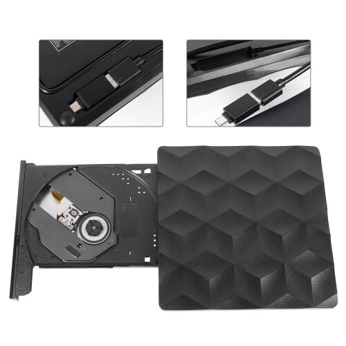 Εξωτερικός Εγγραφέας DVD USB3 0Τύπος C Μαύρος Φορητός Δίσκος DVD για Επιτραπέζιο