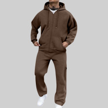 SYMOID Men's Quick-Drying 100% Polyester Sweatsuit: Zip-Up Hoodie & Pants with Pockets, Size L Brown, Comfortable for Daily/Lounge, Walmart