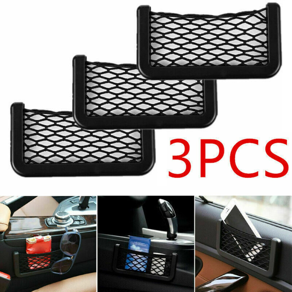 3Pcs Universal Car Seat Side Back Storage Net Bag Phone Holder Pocket Organizer 9401284782452