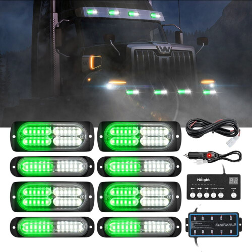 8 τεμάχια φώτα LED strobe με χειριστήριο, συγχρονισμός 12V/24V, πράσινη/λευκή
