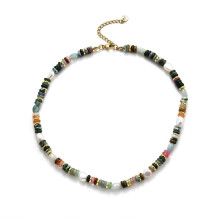 Qitian Perlen-Edelsteinkette für Damen – Boho-Choker, Naturstein, 14 Karat vergoldet, handgefertigte Sommerkette