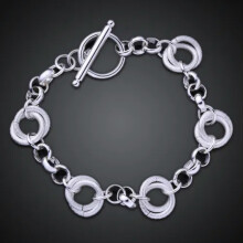 Many Types 925Sterling Silver Women's Fashion Accessories Chains Bracelet 8" -Two Circles Bracelet-H352