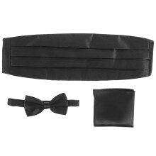 3 Pcs Black Bow Tie Girdle Suit Men's Cummerbund Set Banquet Accessories