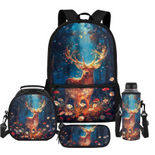 Kids' Forest Deer Backpack with Insulated Lunch Box, Pencil Bag & Water Bottle Sleeve – 17" School Bag
