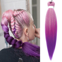 DAMAI Gradient Braiding Hair, 26" Pre-Stretched Lavender Curly Deep Wave Bohemian Synthetic Hair, Hot Water Setting, Compatible with Crochet