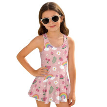 Cute Watermelon Rainbow Girls One Piece Swimsuits Modest Beach Swimwear Sleeveless Beach Swimming Suit Pool Party, Size 3-4