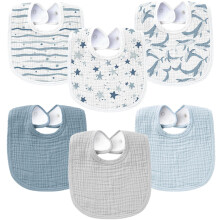 6-Pack Muslin Baby Bibs for Boys & Girls, Soft Cotton Absorbent Bandana Drool Bibs for Drooling & Teething