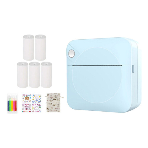Christmas Portable Photo Printer, Wireless Bluetooth Pocket Printer for Study Notes & Wrong Questions, Compact, 5 Rolls, Blue – Compatible with