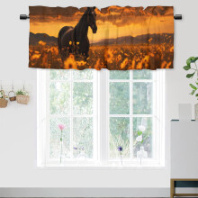 Horse Sunflower Western Window Valance, Rod Pocket, 54x18 in, 1 Panel – Compatible with Standard Rods