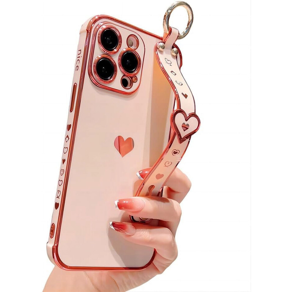 Luxury Electroplated Iphone Case With Love Heart, Hand Bracelet & Camera Protection Â Compatible With Iphone 14 Plus Pink 9180333267231