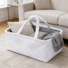 Corduroy Foldable Storage Basket – Bathroom Towel, Clothing & Desktop Organizer | Compatible with Home Use