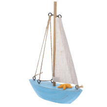 Wooden Sailboat Modern Sculptures Vintage Decoration Office Blue
