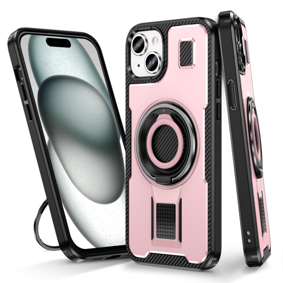 Iphone 15 Case – Precise Cutouts, Double Ring Kickstand, Heavy-Duty Shockproof & Anti-Scratch Protection, Pink 9405492448278