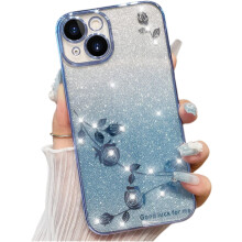 Gradient Glitter Rose Flower Phone Case for compatible with Samsung Galaxy S21 FE – Soft Silicone, Shiny Bling Back Cover with Precise Cutouts &