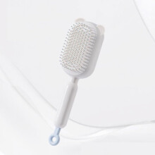 Retractable Cushion Hair Brush with Easy-Clean Design - One-Pull Retractable Smoothing Paddle Brush for Daily Care (White)