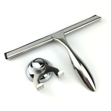 3pcs Stainless Steel Shower Squeegee Bathroom Squeegee for Shower Door Glass Tile Scraper Rubber Water Cleaner with Suction Cup and Hooks Holder